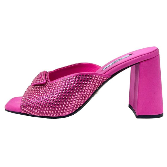 Prada Pink Crystal Embellished Satin Mules Sandals Size 38 - Picture 1 of 10